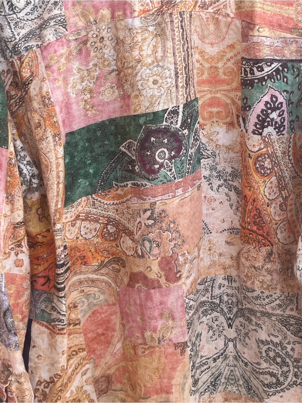 Magaschoni Women’s 90s Era Paisley Patchwork Linen Long Sleeve Shirt Sz S-AS IS - Picture 5 of 6